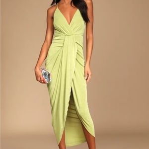 Dreamy Date Light Green Surplice Midi Dress
